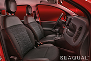 New black fabric seats with FIAT monogram Seaqual® Yarn, and Red stitching